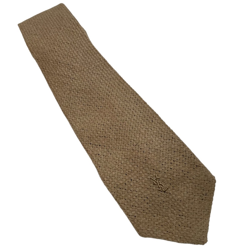 Vintage Tan Yves Saint Laurent Tweed Wool Blend Tie YSL